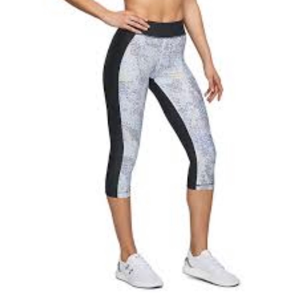Under Armour High Waisted Heatgear Black Metallic Silver Capri Leggings Medium